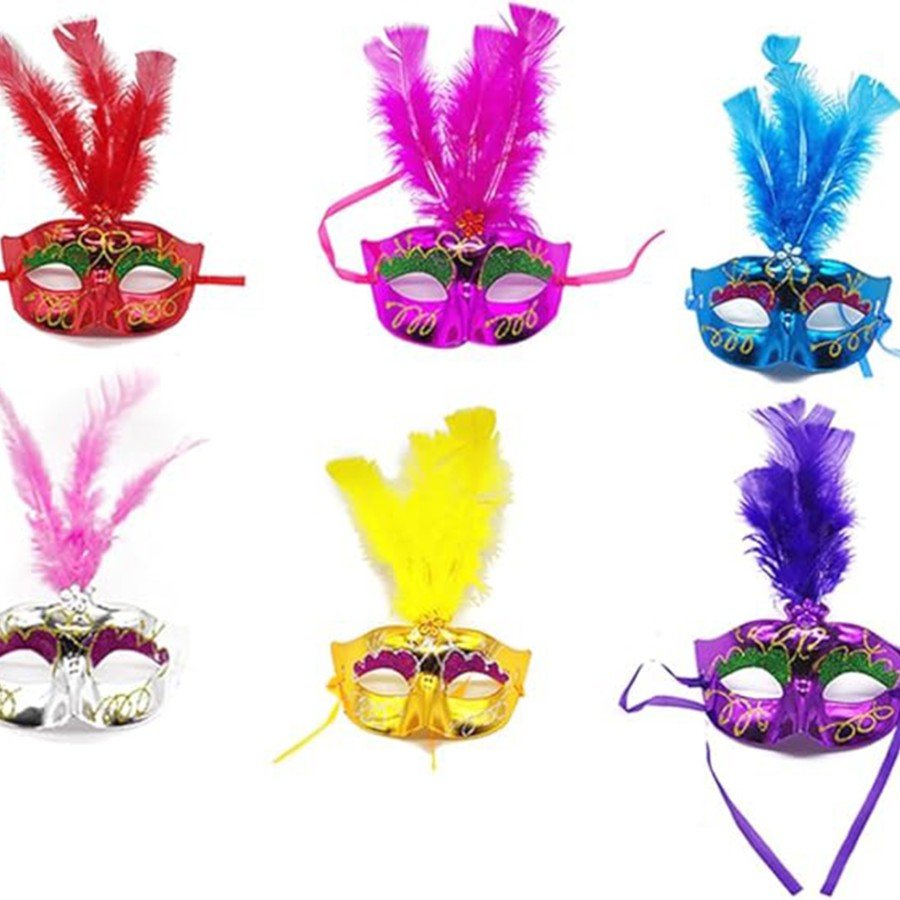 Colorful Feather Venetian Party Mask Mixed Color 12 Pieces