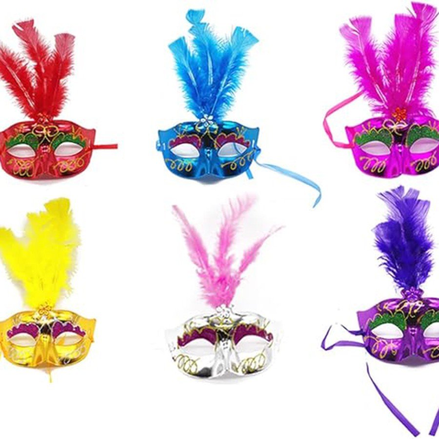 Colorful Feather Venetian Party Mask Mixed Color 12 Pieces