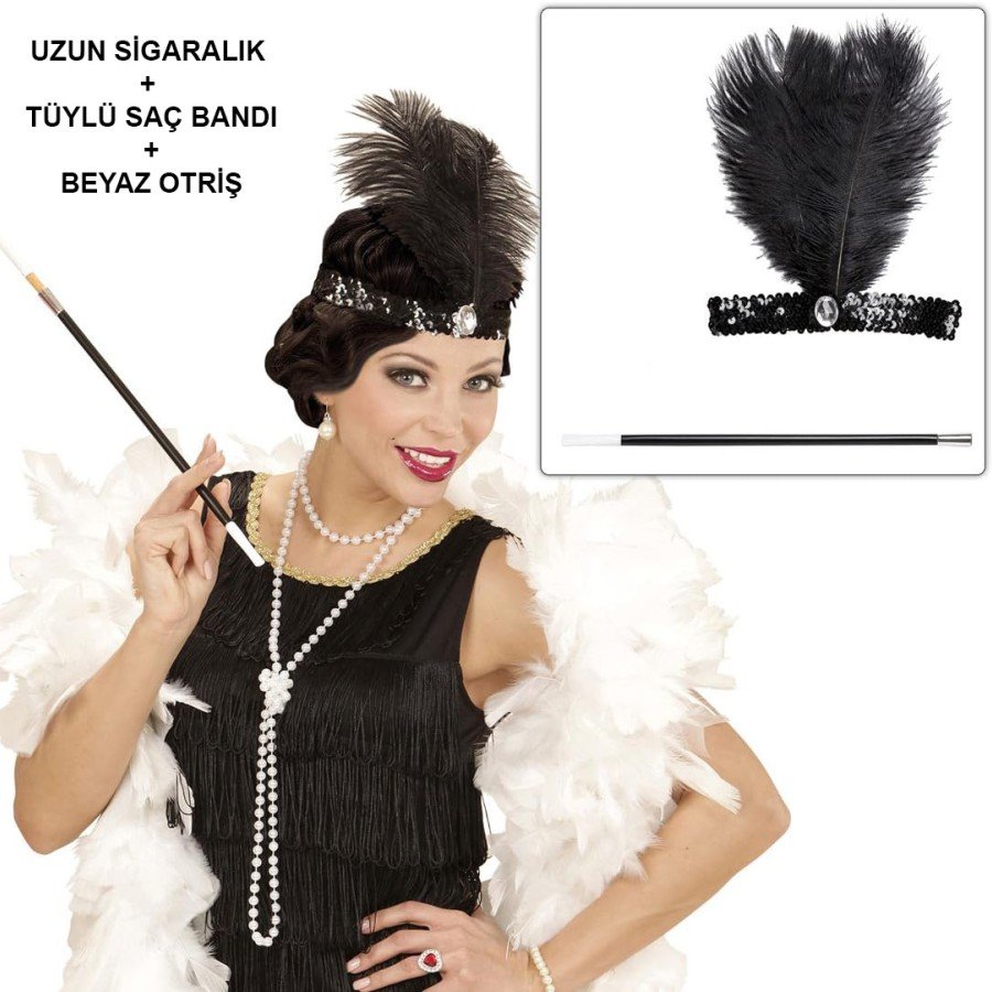 Retro Charliston White Otrish Accessory Set – 20 s 90 s Gatsby Costume Set