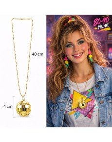 Retro Disco Ball Shaped 80s 90s Gold Color Plastic Necklace