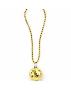 Retro Disco Ball Shaped 80s 90s Gold Color Plastic Necklace