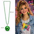 Retro Disco Ball Shaped 80s 90s Green Color Plastic Necklace