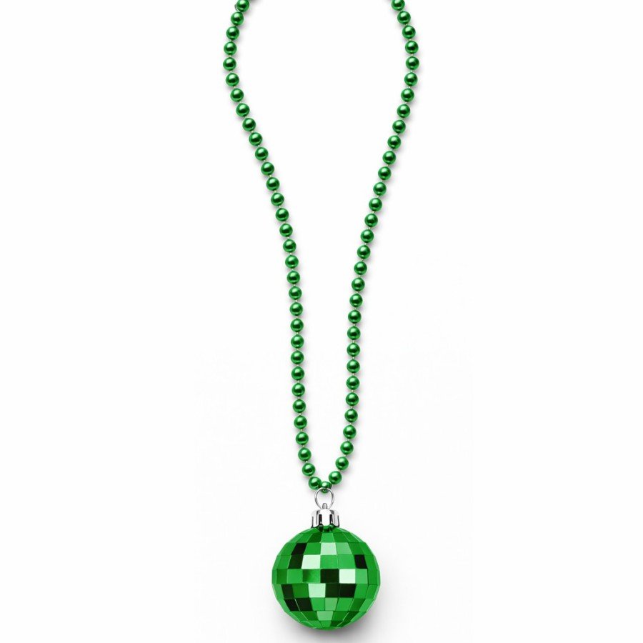 Retro Disco Ball Shaped 80s 90s Green Color Plastic Necklace