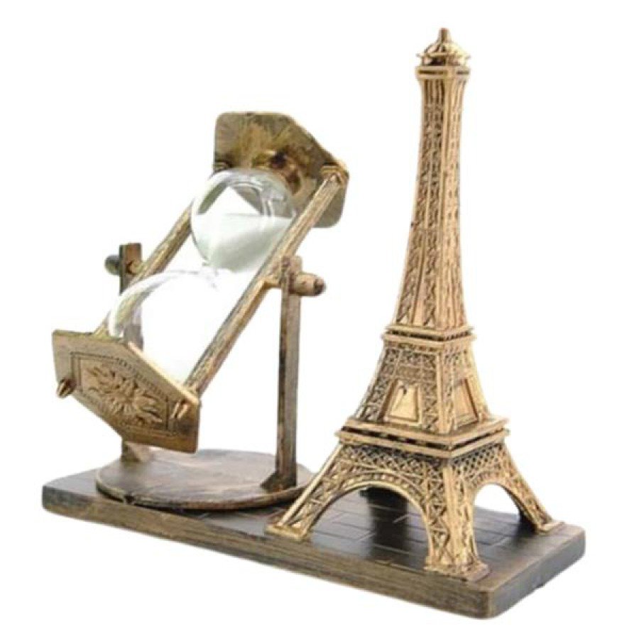 Retro Eiffel Tower and Hourglass Decorative Wooden Look Table Figurine Retro Eiffel Tower and Hourglass Decorative Wooden Look Table Figurine
