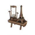 Retro Eiffel Tower and Hourglass Decorative Wooden Look Table Figurine Retro Eiffel Tower and Hourglass Decorative Wooden Look Table Figurine