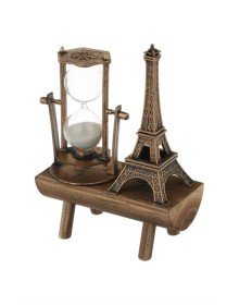 Retro Eiffel Tower and Hourglass Decorative Wooden Look Table Figurine
