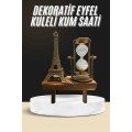 Retro Eiffel Tower and Hourglass Decorative Wooden Look Table Figurine Retro Eiffel Tower and Hourglass Decorative Wooden Look Table Figurine