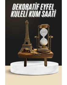 Retro Eiffel Tower and Hourglass Decorative Wooden Look Table Figurine
