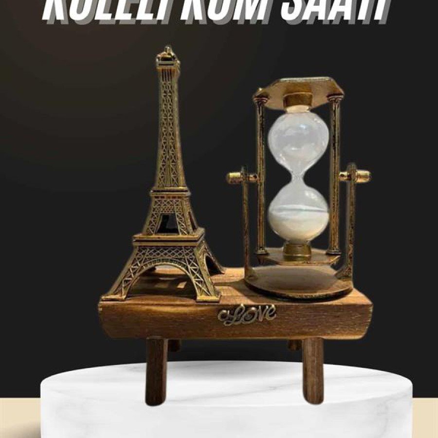 Retro Eiffel Tower and Hourglass Decorative Wooden Look Table Figurine Retro Eiffel Tower and Hourglass Decorative Wooden Look Table Figurine