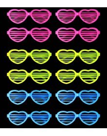 Retro Neon Highlighter Heart Shutter Glasses 12 Pcs – 80s 90s Party Style