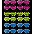Retro Neon Highlighter Heart Shutter Glasses 12 Pcs – 80s 90s Party Style