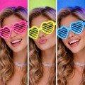 Retro Neon Highlighter Heart Shutter Glasses 12 Pcs – 80s 90s Party Style