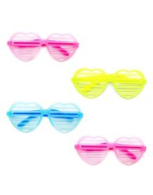 Retro Neon Highlighter Heart Shutter Glasses 12 Pcs – 80s 90s Party Style
