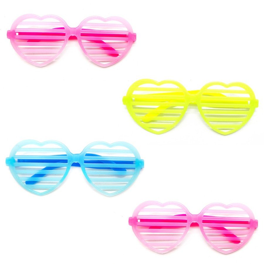 Retro Neon Highlighter Heart Shutter Glasses 12 Pcs – 80s 90s Party Style