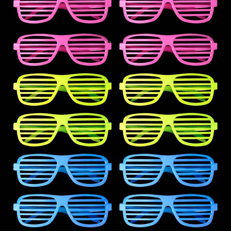 Retro Neon Highlighter Shutter Glasses 12 Pieces – 80s 90s Party Style Retro Neon Highlighter Shutter Glasses 12 Pieces – 80s 90s Party Style