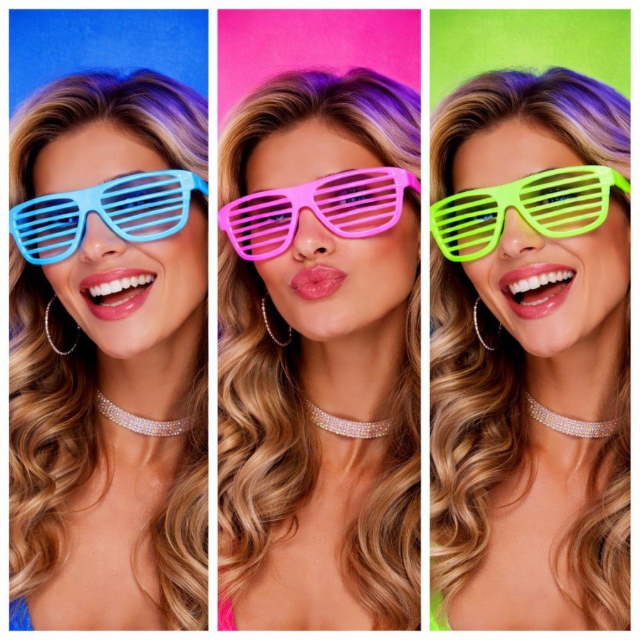 Retro Neon Highlighter Shutter Glasses 12 Pieces – 80s 90s Party Style Retro Neon Highlighter Shutter Glasses 12 Pieces – 80s 90s Party Style