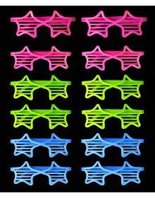 Retro Neon Highlighter Star Shutter Glasses 12 Pieces – 80s 90s Party Style