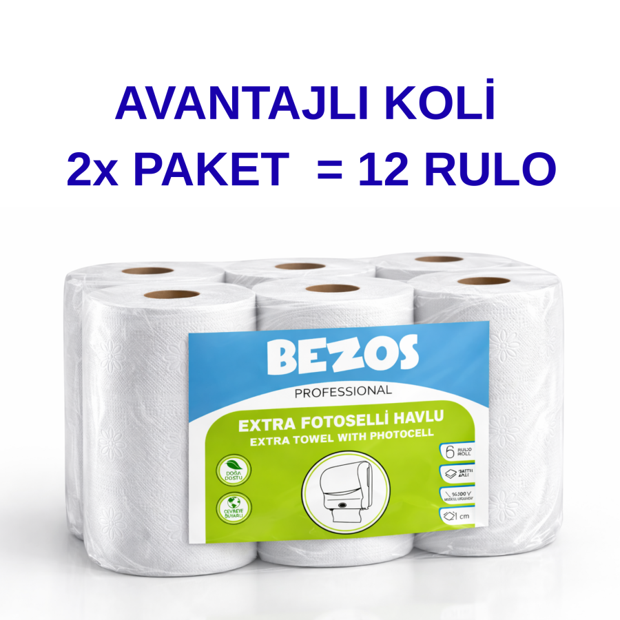 Professional Touchless Towel 12 Rolls – 2 Layer 100 Cellulose 21 cm Industrial Paper Towel 2X6 Rolls