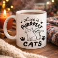 Life is Purrfect with Cats – Cat Patterned Porcelain Mug MODEL 62 Cute Cat Figured Coffee Cup