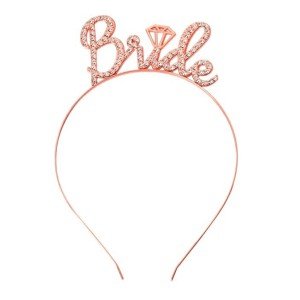 Rose Gold Colored Stone “Bride” Bridal Crown – With Handwritten Font