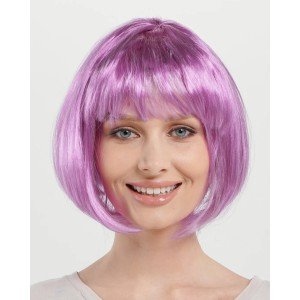 Rose Pink Color Straight Cut Blunt Party Wig Short Hair Extensions
