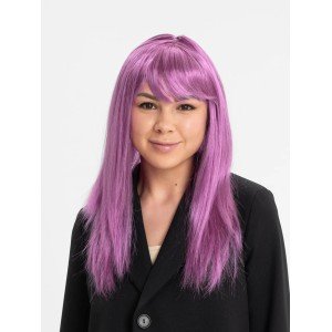 Rose Pink Color Straight Cut Long Party Wig Fake Hair