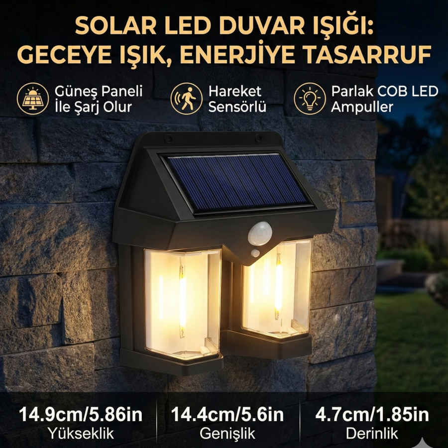 Rustik Ampul İkili Solar Duvar Aplik Güneş Enerjili Hareket Sensörlü Rustik Ampul İkili Solar Duvar Aplik Güneş Enerjili Hareket Sensörlü