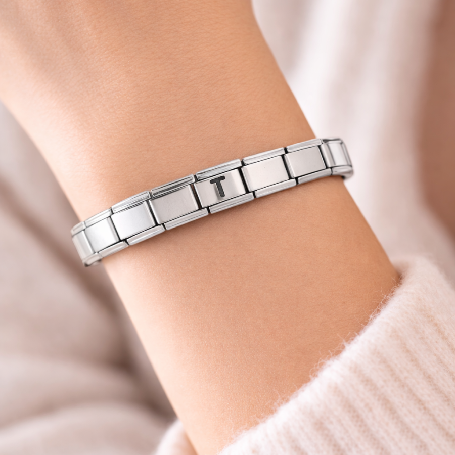 Personalized Letter T Steel Bracelet – Italian Charm Bracelet, Adjustable Elegant Model