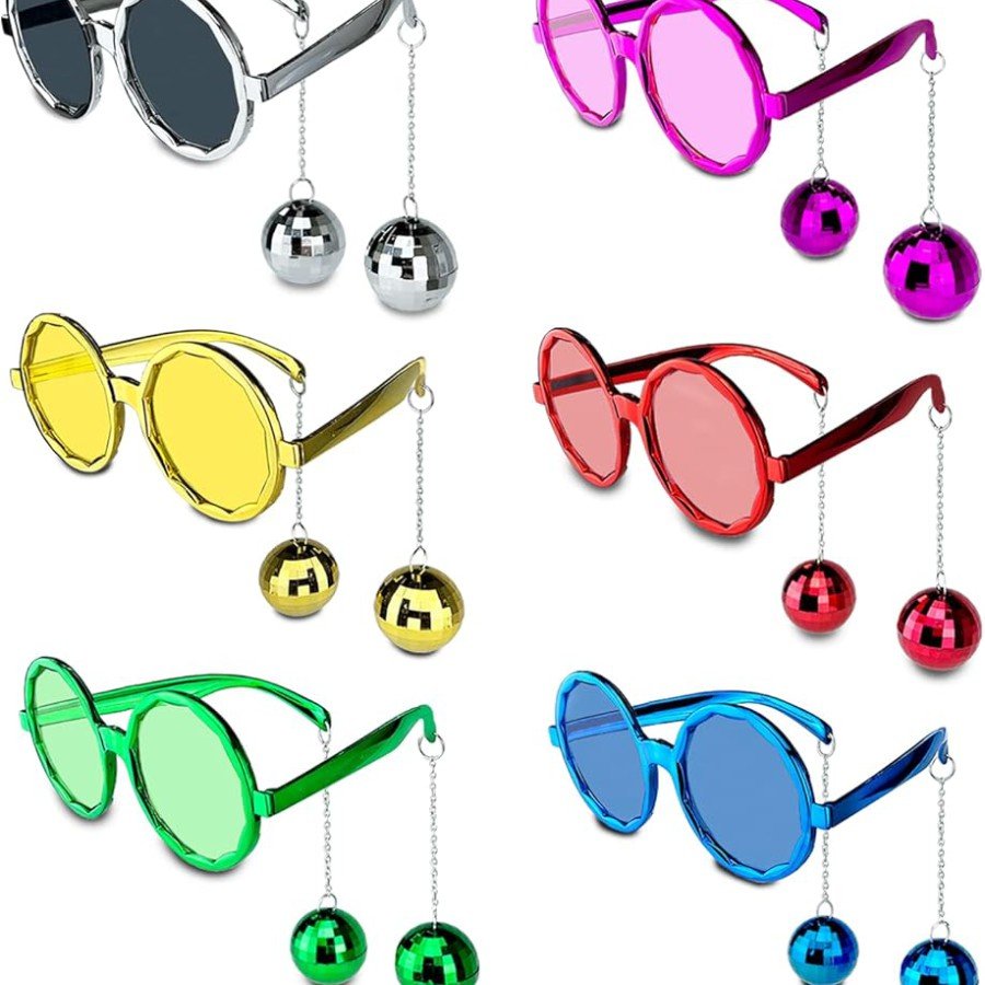 Swinging Disco Ball Glasses with Earrings Retro Hawaii 5 Colors 6 Pieces