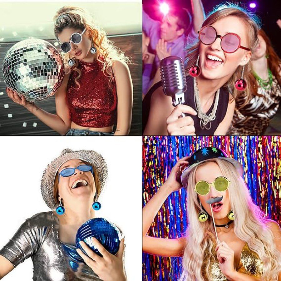 Swinging Disco Ball Glasses with Earrings Retro Hawaii 5 Colors 6 Pieces