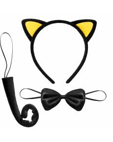 Yellow Eared Cat Costume Set – Crown Bow Tie Tail 3 Pieces