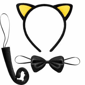 Yellow Eared Cat Costume Set – Crown Bow Tie Tail 3 Pieces