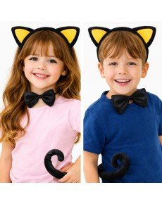 Yellow Eared Cat Costume Set – Crown Bow Tie Tail 3 Pieces Yellow Eared Cat Costume Set – Crown Bow Tie Tail 3 Pieces