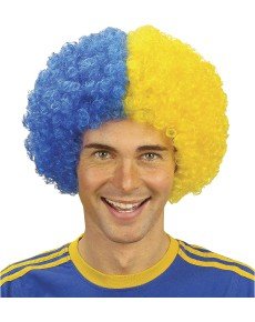 Blonde Navy Blue Curly Afro Bonus Wig Fan Bonus Hair