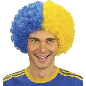 Blonde Navy Blue Curly Afro Bonus Wig Fan Bonus Hair