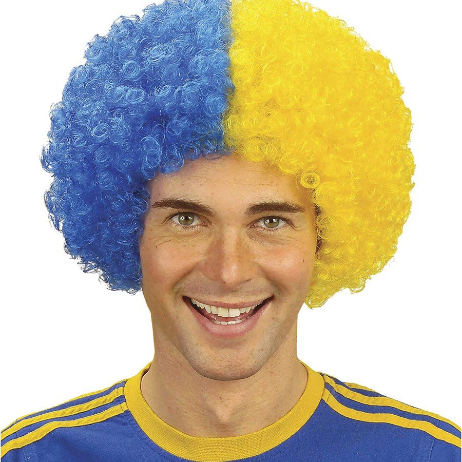 Blonde Navy Blue Curly Afro Bonus Wig Fan Bonus Hair