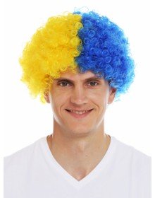 Blonde Navy Blue Curly Afro Bonus Wig Fan Bonus Hair