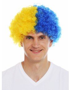 Blonde Navy Blue Curly Afro Bonus Wig Fan Bonus Hair Blonde Navy Blue Curly Afro Bonus Wig Fan Bonus Hair