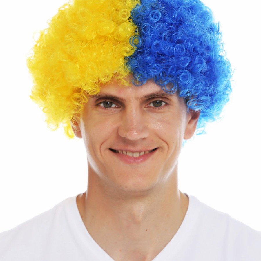 Blonde Navy Blue Curly Afro Bonus Wig Fan Bonus Hair