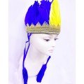 Yellow Navy Blue Color Feathered Indian Headdress | Fan Title