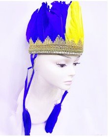 Yellow Navy Blue Color Feathered Indian Headdress | Fan Title