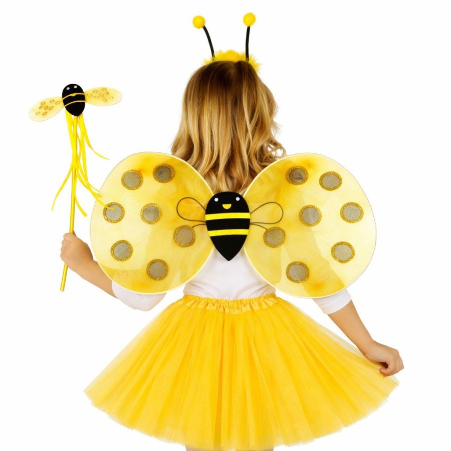 Yellow Color Bee Wing Costume Set (Tutu, Wing, Crown, Wand)