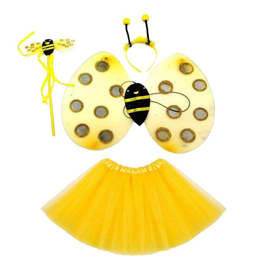 Yellow Color Bee Wing Costume Set (Tutu, Wing, Crown, Wand)
