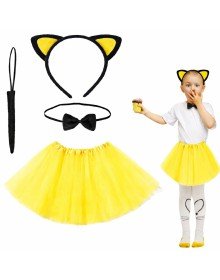 Yellow Skirt Cat Costume Set (Tutu, Crown, Bow Tie, Tail)