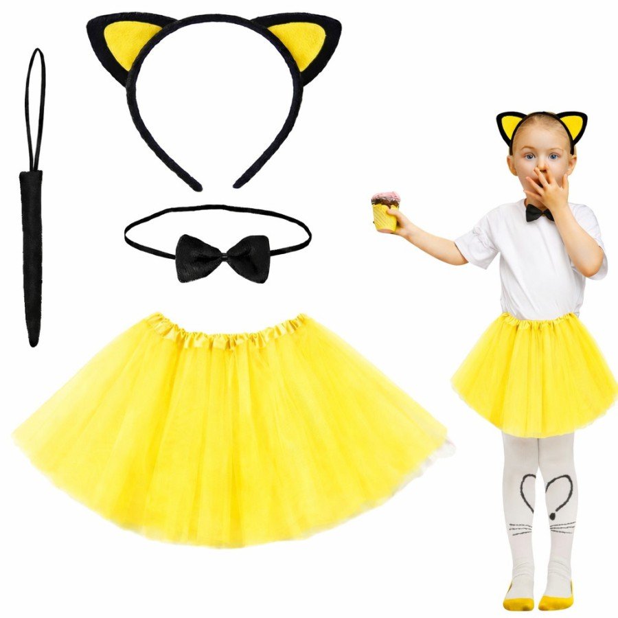 Yellow Skirt Cat Costume Set (Tutu, Crown, Bow Tie, Tail) Yellow Skirt Cat Costume Set (Tutu, Crown, Bow Tie, Tail)