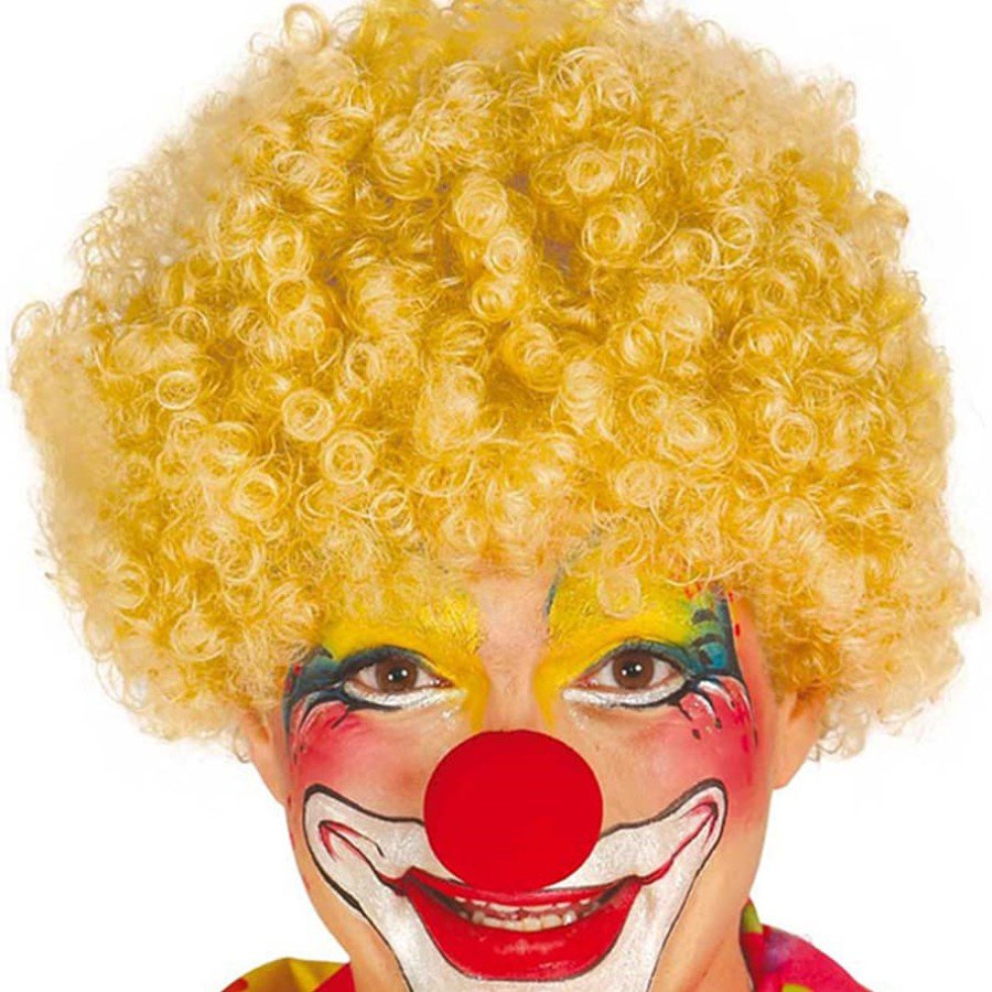 Blonde Color Curly Afro Bonus Wig Hair Extensions and Red Nose Set