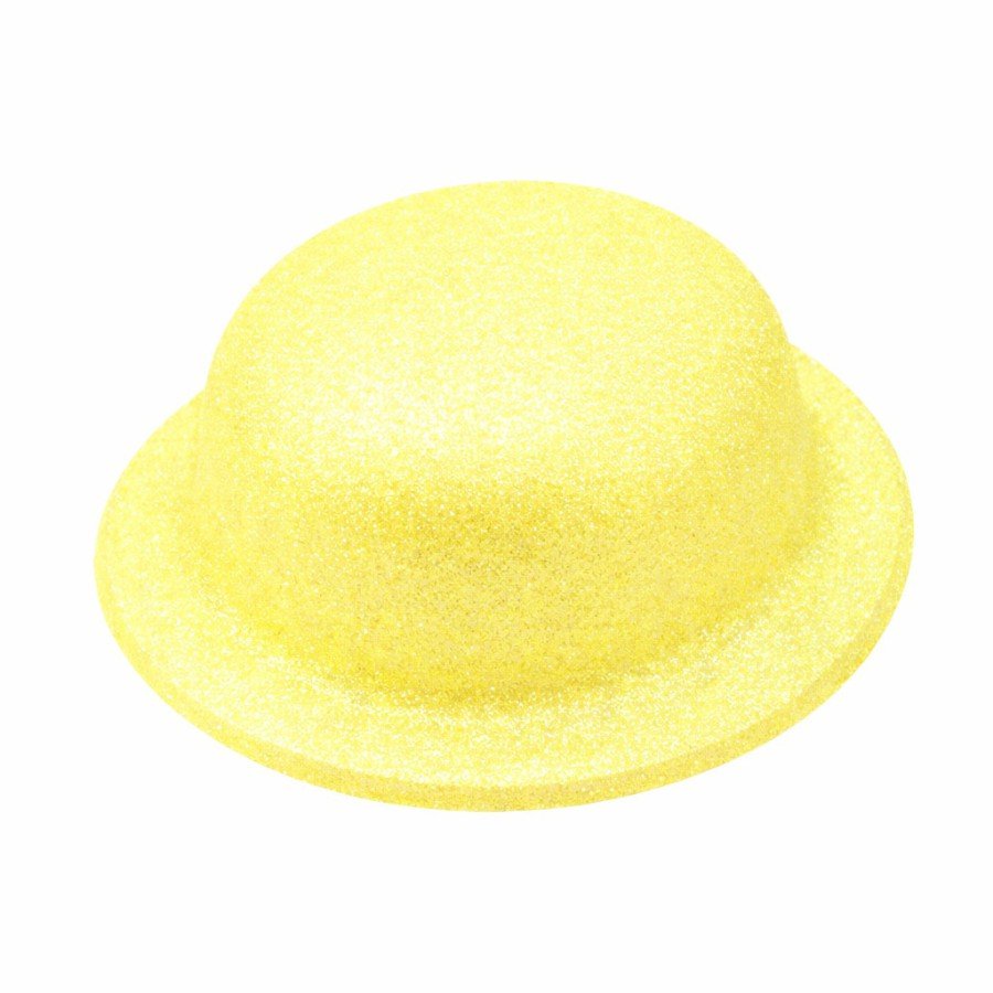 Yellow Glitter Bowler Hat | Thin Plastic Glitter Adult Party Hat