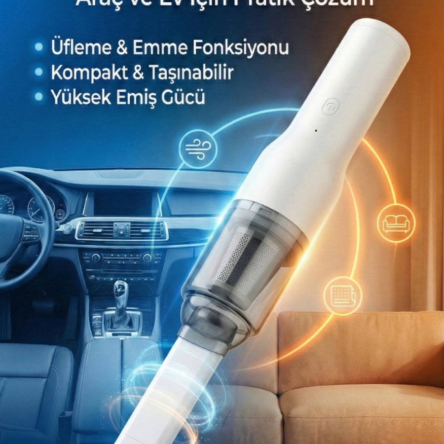 Şarjlı Mini Araç İçi Süpürge