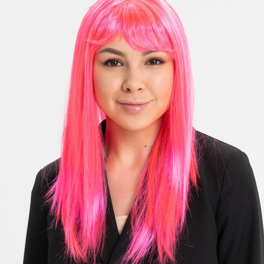 Candy Pink Dark Pink Color Long Straight Party Wig