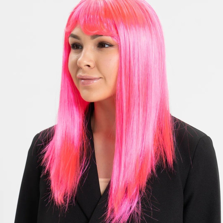 Candy Pink Dark Pink Color Long Straight Party Wig
